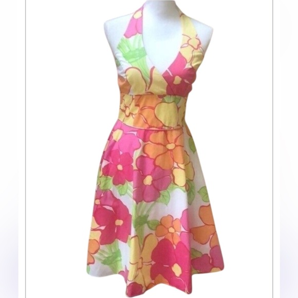 LILY PULITZER Vintage Floral Willa Cocktail Party Halter Midi Dress - Picture 1 of 7
